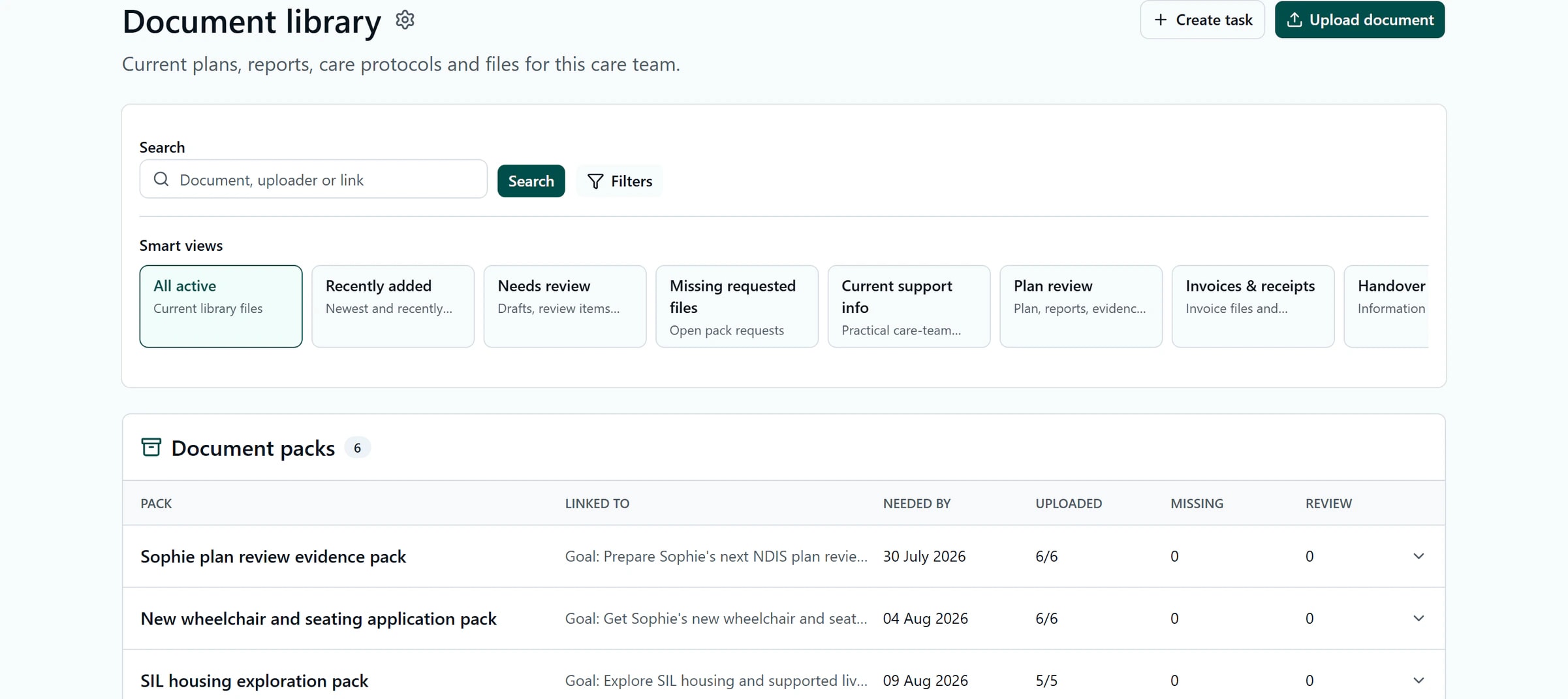 Kinovo document library and document packs
