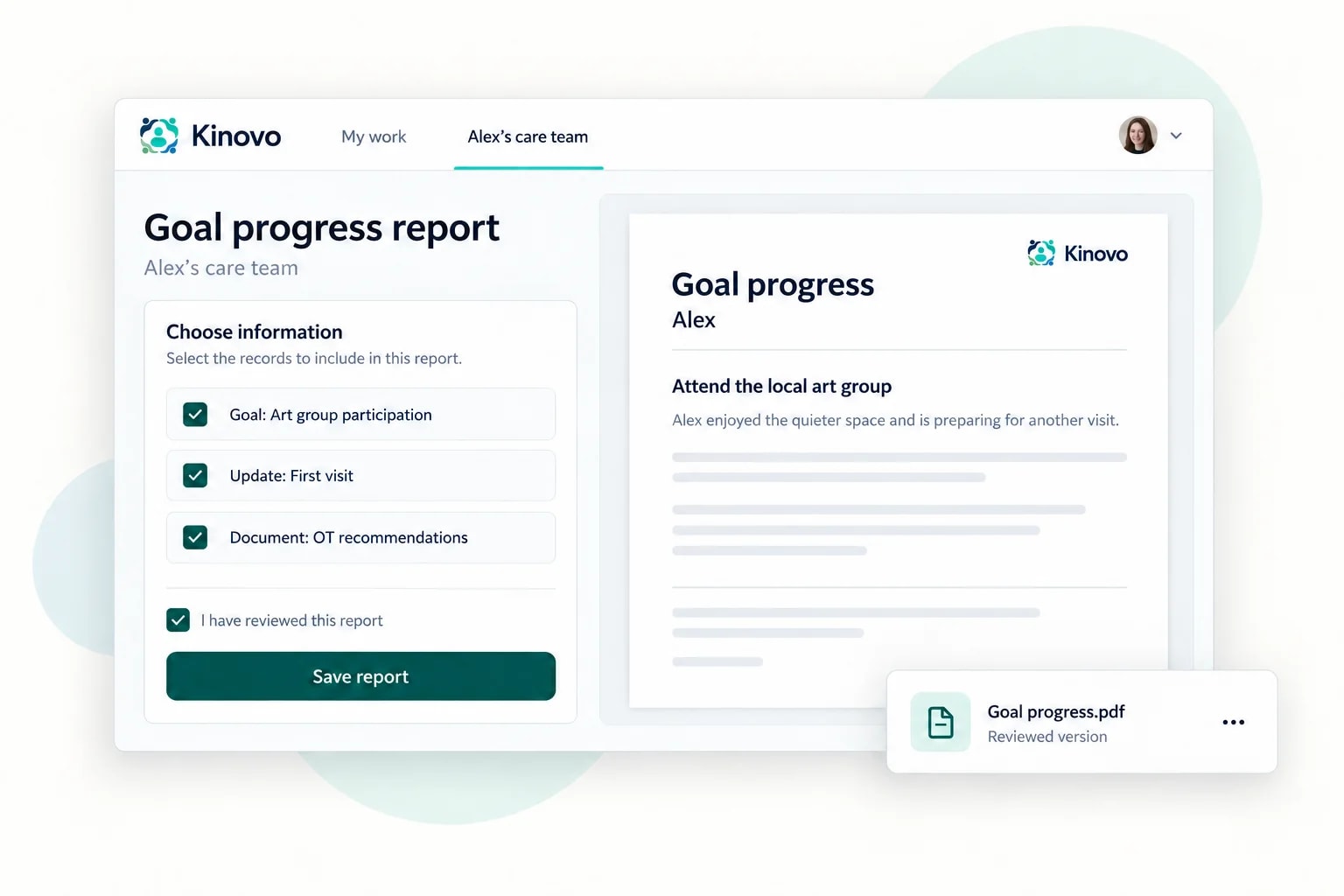 Illustrative report preparation with deliberately selected goals and supporting documents